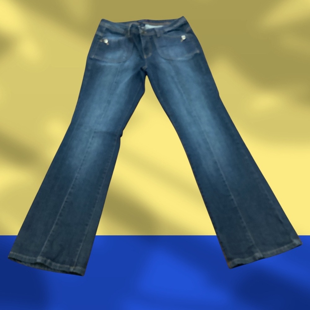 Ashley Judd Womens Flare Jeans Dark Wash Front Patch Pockets Size 8 Stretch
